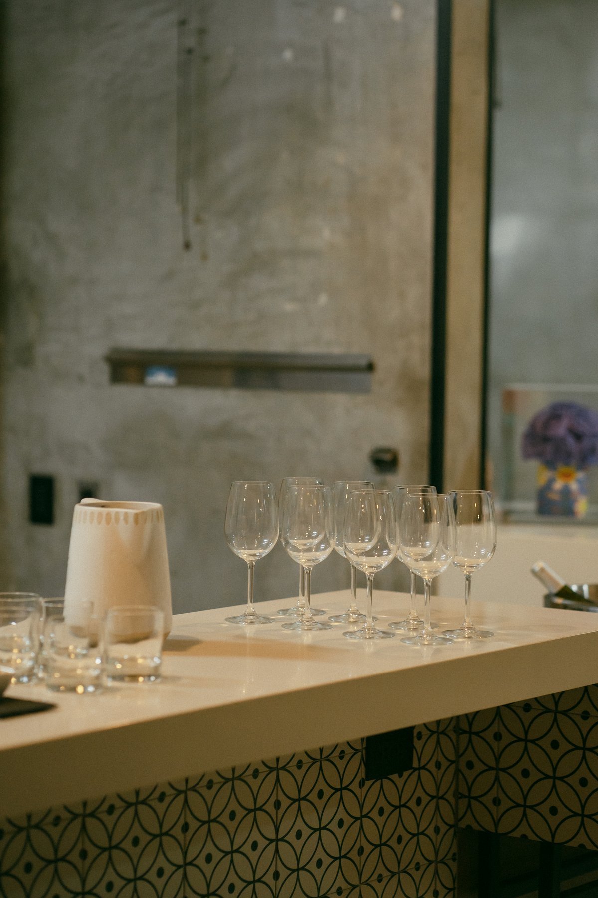 Wine glasses at the bar