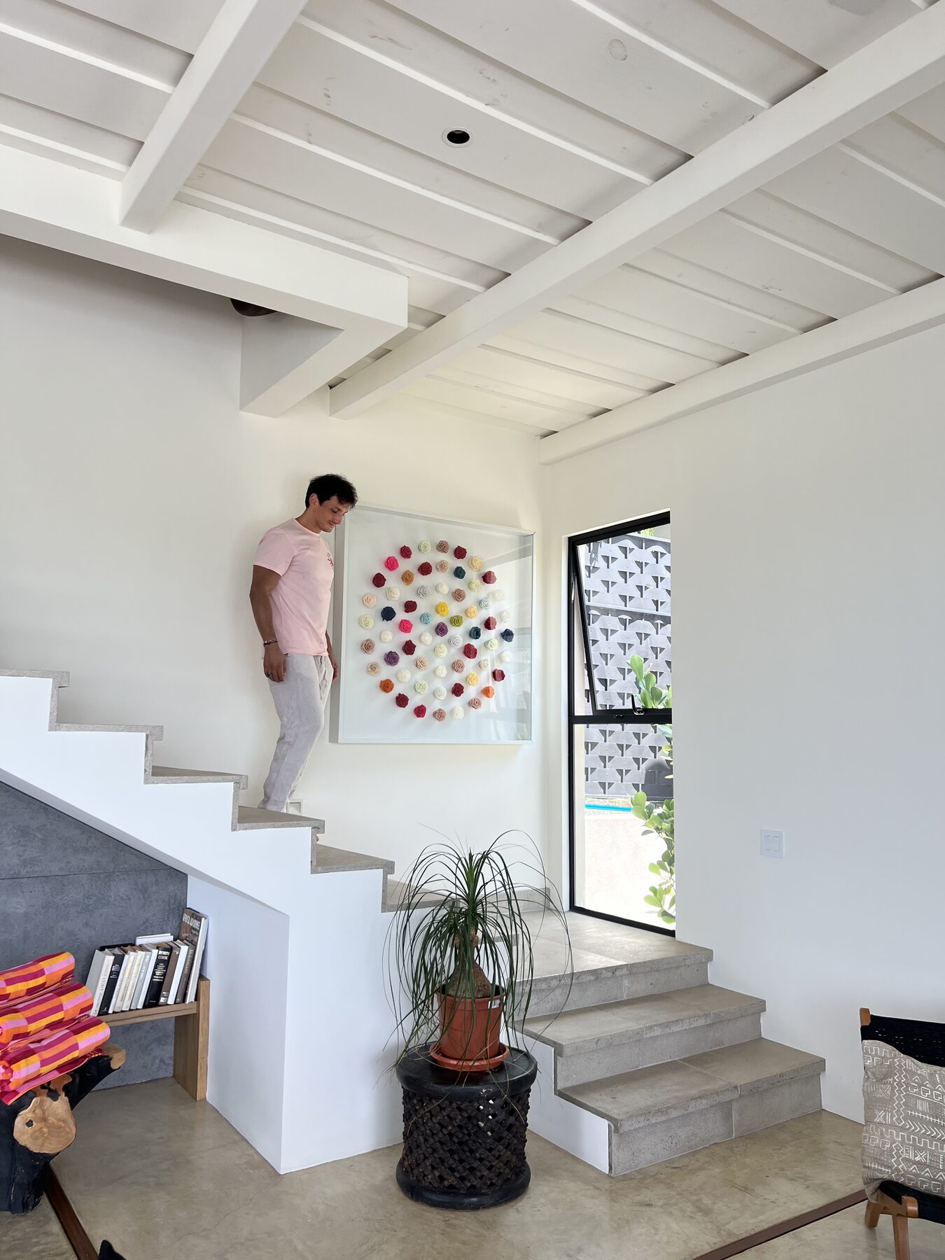 Framed rose artwork above a staircase, Casa Kalos, Tamarindo, Costa Rica